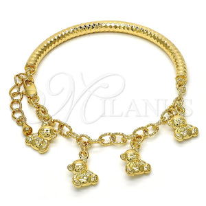 Pulsera de Dije 03.63.1815.08 Oro Laminado, Diseño de Osito y Hueco, Diamantado, Tono Dorado (05 MM Thickness, 8 Inches Length)