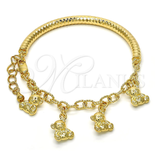 Pulsera de Dije 03.63.1815.08 Oro Laminado, Diseño de Osito y Hueco, Diamantado, Tono Dorado (05 MM Thickness, 8 Inches Length)