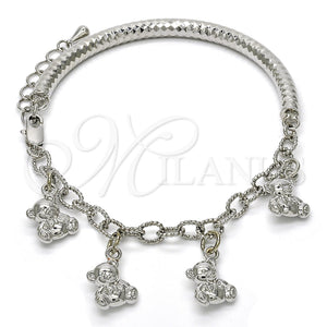 Pulsera de Dije 03.63.1815.2.08 Rodio Laminado, Diseño de Osito y Hueco, Diamantado, Rodinado (Grosor 05 MM, 8 Pulgadas de Largo)
