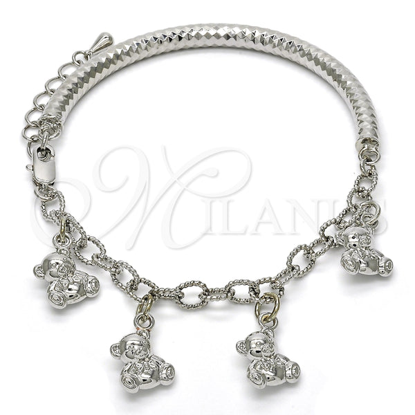 Pulsera de Dije 03.63.1815.2.08 Rodio Laminado, Diseño de Osito y Hueco, Diamantado, Rodinado (Grosor 05 MM, 8 Pulgadas de Largo)