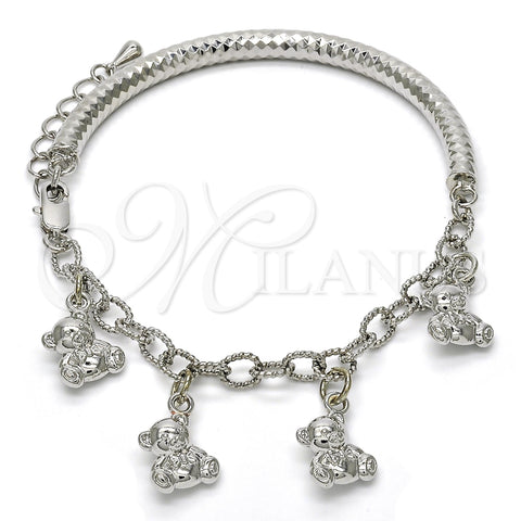 Pulsera de Dije 03.63.1815.2.08 Rodio Laminado, Diseño de Osito y Hueco, Diamantado, Rodinado (Grosor 05 MM, 8 Pulgadas de Largo)