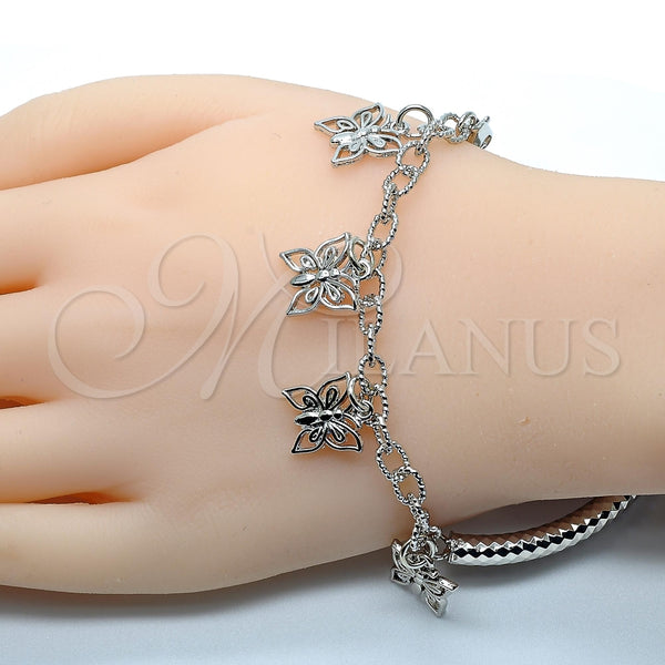 Pulsera de Dije 03.63.1816.2.08 Rodio Laminado, Diseño de Mariposa y Hueco, Diamantado, Rodinado (Grosor 05 MM, 8 Pulgadas de Largo)