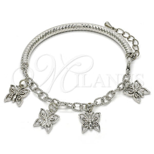 Pulsera de Dije 03.63.1816.2.08 Rodio Laminado, Diseño de Mariposa y Hueco, Diamantado, Rodinado (Grosor 05 MM, 8 Pulgadas de Largo)