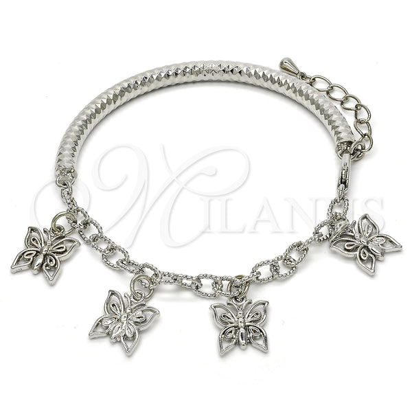 Pulsera de Dije 03.63.1816.2.08 Rodio Laminado, Diseño de Mariposa y Hueco, Diamantado, Rodinado (Grosor 05 MM, 8 Pulgadas de Largo)