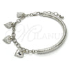 Pulsera de Dije 03.63.1814.2.08 Rodio Laminado, Diseño de Corazón y Hueco, Diamantado, Rodinado (Grosor 05 MM, 8 Pulgadas de Largo)