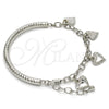 Pulsera de Dije 03.63.1814.2.08 Rodio Laminado, Diseño de Corazón y Hueco, Diamantado, Rodinado (Grosor 05 MM, 8 Pulgadas de Largo)