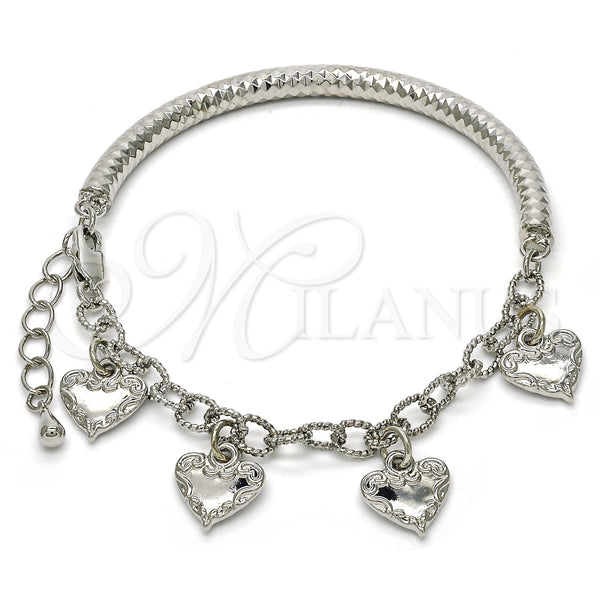 Pulsera de Dije 03.63.1814.2.08 Rodio Laminado, Diseño de Corazón y Hueco, Diamantado, Rodinado (Grosor 05 MM, 8 Pulgadas de Largo)