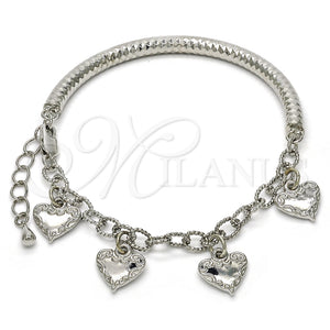 Pulsera de Dije 03.63.1814.2.08 Rodio Laminado, Diseño de Corazón y Hueco, Diamantado, Rodinado (Grosor 05 MM, 8 Pulgadas de Largo)