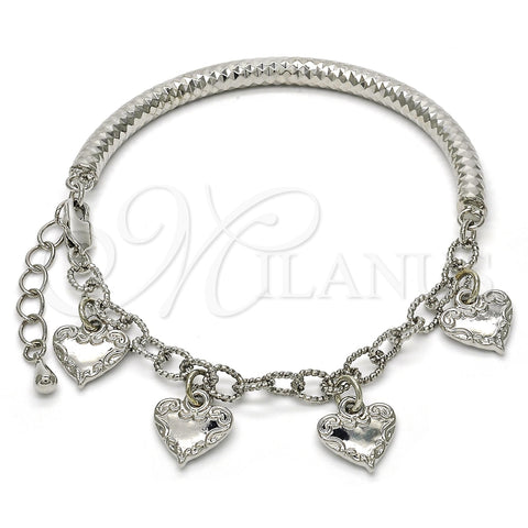 Pulsera de Dije 03.63.1814.2.08 Rodio Laminado, Diseño de Corazón y Hueco, Diamantado, Rodinado (Grosor 05 MM, 8 Pulgadas de Largo)