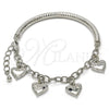 Pulsera de Dije 03.63.1814.2.08 Rodio Laminado, Diseño de Corazón y Hueco, Diamantado, Rodinado (Grosor 05 MM, 8 Pulgadas de Largo)