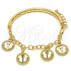 Pulsera de Dije 03.63.1818.08 Oro Laminado, Diseño de Ancla y Hueco, Diamantado, Tono Dorado (05 MM Thickness, 8 Inches Length)