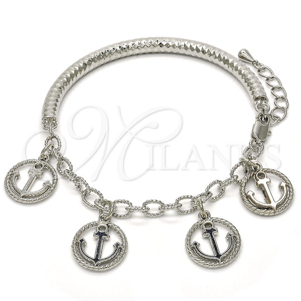 Pulsera de Dije 03.63.1818.2.08 Rodio Laminado, Diseño de Ancla y Hueco, Diamantado, Rodinado (Grosor 05 MM, 8 Pulgadas de Largo)