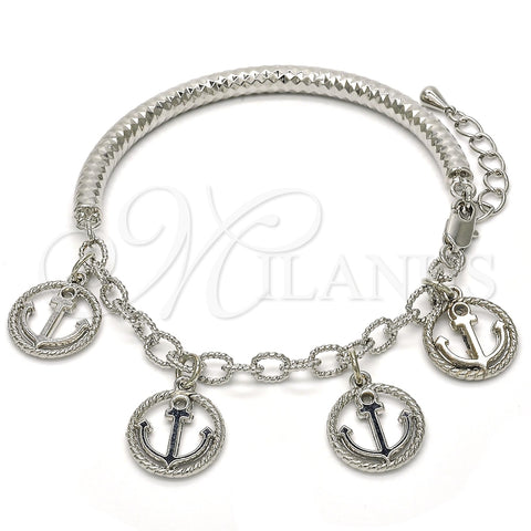 Pulsera de Dije 03.63.1818.2.08 Rodio Laminado, Diseño de Ancla y Hueco, Diamantado, Rodinado (Grosor 05 MM, 8 Pulgadas de Largo)