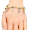 Pulsera de Dije 03.63.1819.1.08 Oro Laminado, Diseño de Niñita Pequeña y Niñito Pequeño, Diamantado, Tres Tonos (05 MM Thickness, 8 Inches Length)