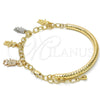 Pulsera de Dije 03.63.1819.1.08 Oro Laminado, Diseño de Niñita Pequeña y Niñito Pequeño, Diamantado, Tres Tonos (05 MM Thickness, 8 Inches Length)