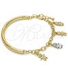 Pulsera de Dije 03.63.1819.1.08 Oro Laminado, Diseño de Niñita Pequeña y Niñito Pequeño, Diamantado, Tres Tonos (05 MM Thickness, 8 Inches Length)