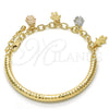 Pulsera de Dije 03.63.1819.1.08 Oro Laminado, Diseño de Niñita Pequeña y Niñito Pequeño, Diamantado, Tres Tonos (05 MM Thickness, 8 Inches Length)