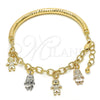 Pulsera de Dije 03.63.1819.1.08 Oro Laminado, Diseño de Niñita Pequeña y Niñito Pequeño, Diamantado, Tres Tonos (05 MM Thickness, 8 Inches Length)