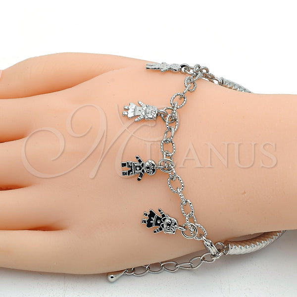 Pulsera de Dije 03.63.1819.2.08 Rodio Laminado, Diseño de Niñita Pequeña y Niñito Pequeño, Diamantado, Rodinado (Grosor 05 MM, 8 Pulgadas de Largo)