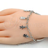 Pulsera de Dije 03.63.1819.2.08 Rodio Laminado, Diseño de Niñita Pequeña y Niñito Pequeño, Diamantado, Rodinado (Grosor 05 MM, 8 Pulgadas de Largo)