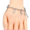 Pulsera de Dije 03.63.1819.2.08 Rodio Laminado, Diseño de Niñita Pequeña y Niñito Pequeño, Diamantado, Rodinado (Grosor 05 MM, 8 Pulgadas de Largo)
