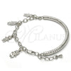 Pulsera de Dije 03.63.1819.2.08 Rodio Laminado, Diseño de Niñita Pequeña y Niñito Pequeño, Diamantado, Rodinado (Grosor 05 MM, 8 Pulgadas de Largo)
