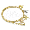 Pulsera de Dije 03.63.1821.1.08 Oro Laminado, Diseño de Libélula y Hueco, Diamantado, Tres Tonos (05 MM Thickness, 8 Inches Length)