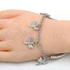 Pulsera de Dije 03.63.1821.2.08 Rodio Laminado, Diseño de Libélula y Hueco, Diamantado, Rodinado (Grosor 05 MM, 8 Pulgadas de Largo)