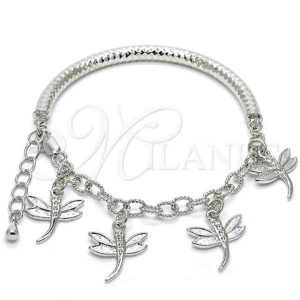 Pulsera de Dije 03.63.1821.2.08 Rodio Laminado, Diseño de Libélula y Hueco, Diamantado, Rodinado (Grosor 05 MM, 8 Pulgadas de Largo)