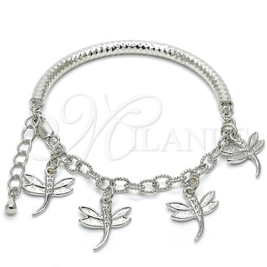Pulsera de Dije 03.63.1821.2.08 Rodio Laminado, Diseño de Libélula y Hueco, Diamantado, Rodinado (Grosor 05 MM, 8 Pulgadas de Largo)