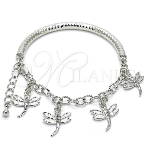Pulsera de Dije 03.63.1821.2.08 Rodio Laminado, Diseño de Libélula y Hueco, Diamantado, Rodinado (Grosor 05 MM, 8 Pulgadas de Largo)