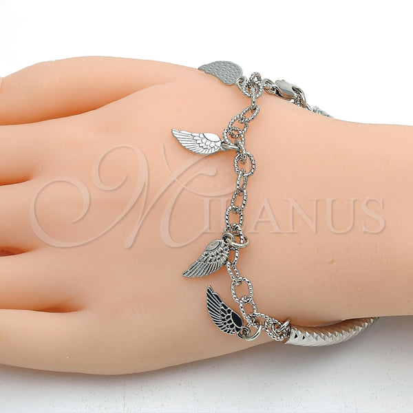 Pulsera de Dije 03.63.1822.2.08 Rodio Laminado, Diseño de Hueco, Diamantado, Rodinado (Grosor 05 MM, 8 Pulgadas de Largo)