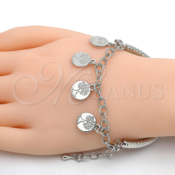 Pulsera de Dije 03.63.1823.2.08 Rodio Laminado, Diseño de Ãrbol y Hueco, Diamantado, Rodinado (Grosor 05 MM, 8 Pulgadas de Largo)