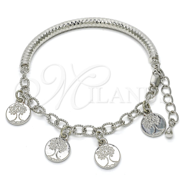 Pulsera de Dije 03.63.1823.2.08 Rodio Laminado, Diseño de Ãrbol y Hueco, Diamantado, Rodinado (Grosor 05 MM, 8 Pulgadas de Largo)