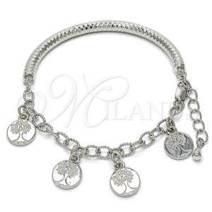 Pulsera de Dije 03.63.1823.2.08 Rodio Laminado, Diseño de Ãrbol y Hueco, Diamantado, Rodinado (Grosor 05 MM, 8 Pulgadas de Largo)