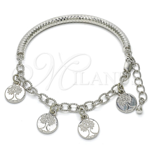 Pulsera de Dije 03.63.1823.2.08 Rodio Laminado, Diseño de Ãrbol y Hueco, Diamantado, Rodinado (Grosor 05 MM, 8 Pulgadas de Largo)