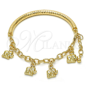 Pulsera de Dije 03.63.1824.08 Oro Laminado, Diseño de Elefante y Hueco, Diamantado, Tono Dorado (05 MM Thickness, 8 Inches Length)