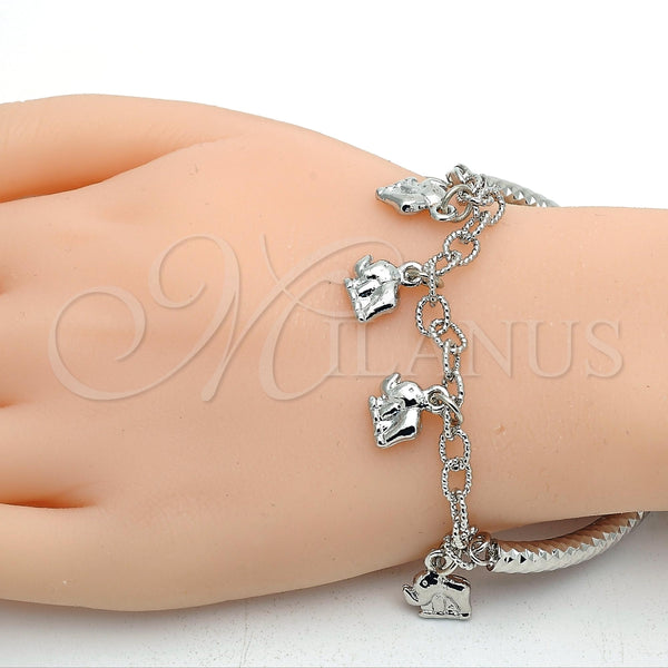 Pulsera de Dije 03.63.1824.2.08 Rodio Laminado, Diseño de Elefante y Hueco, Diamantado, Rodinado (Grosor 05 MM, 8 Pulgadas de Largo)