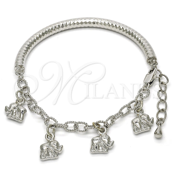 Pulsera de Dije 03.63.1824.2.08 Rodio Laminado, Diseño de Elefante y Hueco, Diamantado, Rodinado (Grosor 05 MM, 8 Pulgadas de Largo)