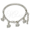 Pulsera de Dije 03.63.1824.2.08 Rodio Laminado, Diseño de Elefante y Hueco, Diamantado, Rodinado (Grosor 05 MM, 8 Pulgadas de Largo)