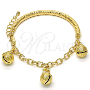 Pulsera de Dije 03.63.1825.08 Oro Laminado, Diseño de Cascavel y Hueco, Diamantado, Tono Dorado (05 MM Thickness, 8 Inches Length)