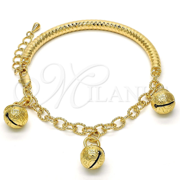 Pulsera de Dije 03.63.1825.08 Oro Laminado, Diseño de Cascavel y Hueco, Diamantado, Tono Dorado (05 MM Thickness, 8 Inches Length)