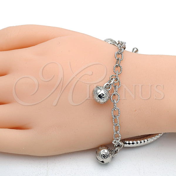 Pulsera de Dije 03.63.1825.1.08 Rodio Laminado, Diseño de Cascavel y Hueco, Diamantado, Rodinado (Grosor 05 MM, 8 Pulgadas de Largo)