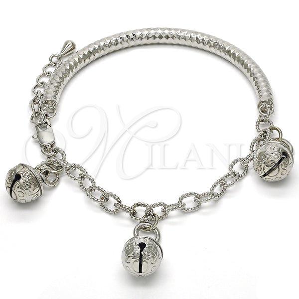 Pulsera de Dije 03.63.1825.1.08 Rodio Laminado, Diseño de Cascavel y Hueco, Diamantado, Rodinado (Grosor 05 MM, 8 Pulgadas de Largo)