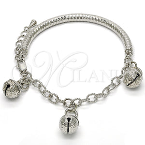 Pulsera de Dije 03.63.1825.1.08 Rodio Laminado, Diseño de Cascavel y Hueco, Diamantado, Rodinado (Grosor 05 MM, 8 Pulgadas de Largo)