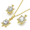 Juego de Arete y Dije de Adulto 06.213.0002.4 Oro Laminado, Diseño de Tortuga, con Blanca Cristal, Pulido, Tono Dorado