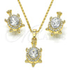 Juego de Arete y Dije de Adulto 06.213.0002.4 Oro Laminado, Diseño de Tortuga, con Blanca Cristal, Pulido, Tono Dorado