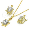 Juego de Arete y Dije de Adulto 06.213.0002.4 Oro Laminado, Diseño de Tortuga, con Blanca Cristal, Pulido, Tono Dorado