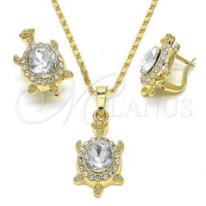 Juego de Arete y Dije de Adulto 06.213.0002.4 Oro Laminado, Diseño de Tortuga, con Blanca Cristal, Pulido, Tono Dorado