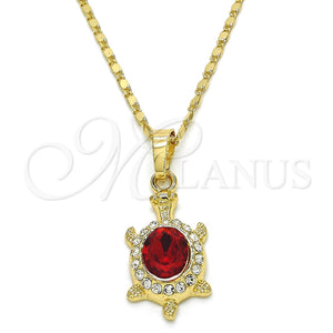 Collares con Dije 04.213.0104.18 Oro Laminado, Diseño de Tortuga, con Granate and Blanca Cristal, Pulido, Tono Dorado (02 MM Thickness, 18 Inches Length)
